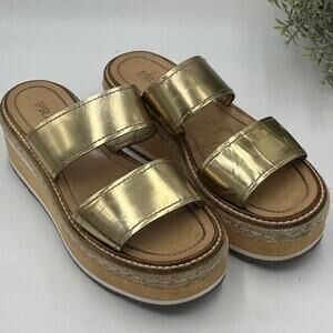 Prada Designer Gold Metallic Leather‎ Espadrille Platform 2.5" Sandals Sz 39/8.5
